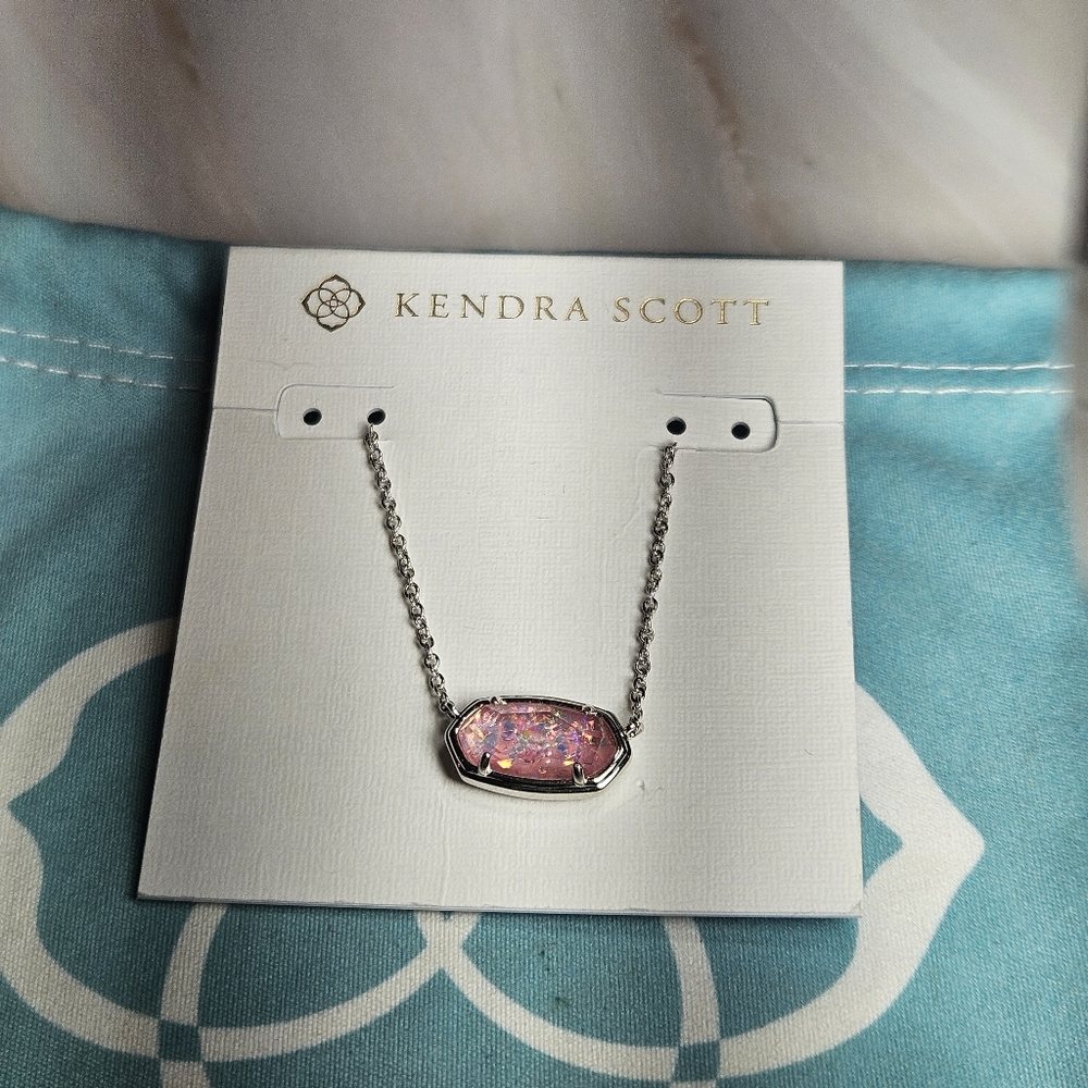 NWT Kendra Scott 2024 Pink Glitter Glass Silver Necklace HTF - Picture 3 of 6